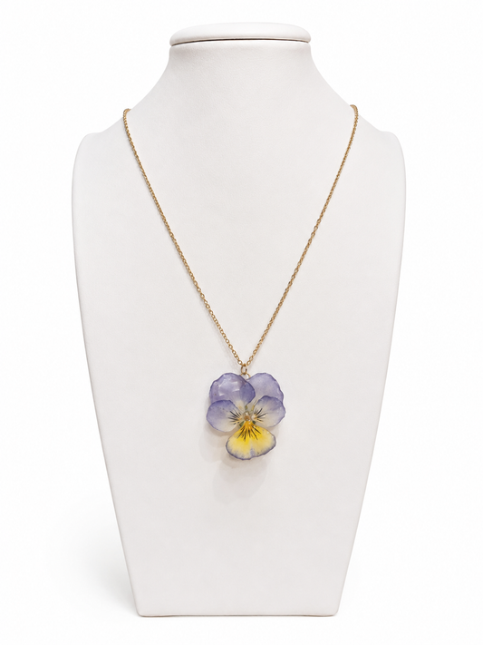 Collana artigianale con fiore Panse in resina – Acciaio inossidabile Gold