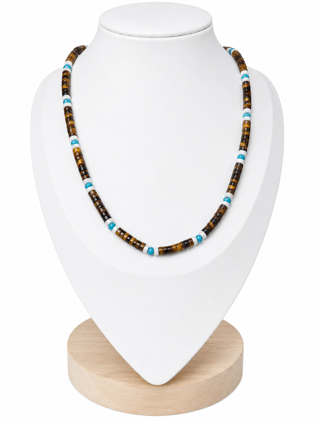 Collana uomo artigianale Occhio di Tigre, Olite e Turchese Azzurro