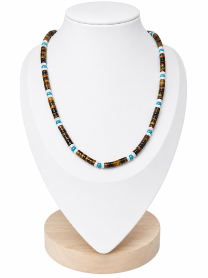 Collana uomo artigianale Occhio di Tigre, Olite e Turchese Azzurro