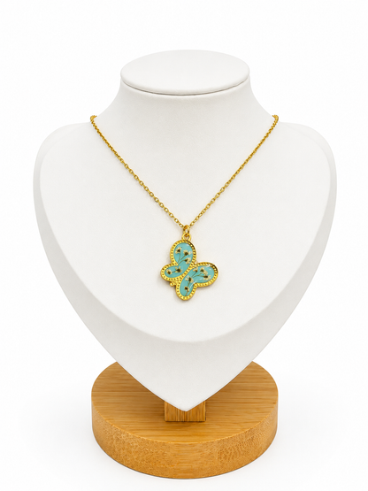 Collana Farfalla Artigianale con Fiori di Campo Essiccati in Resina – Acciaio Inossidabile