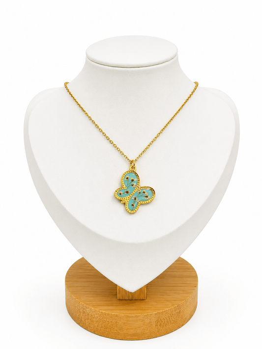 Collana Farfalla Artigianale con Fiori di Campo Essiccati in Resina – Acciaio Inossidabile - ANIMO