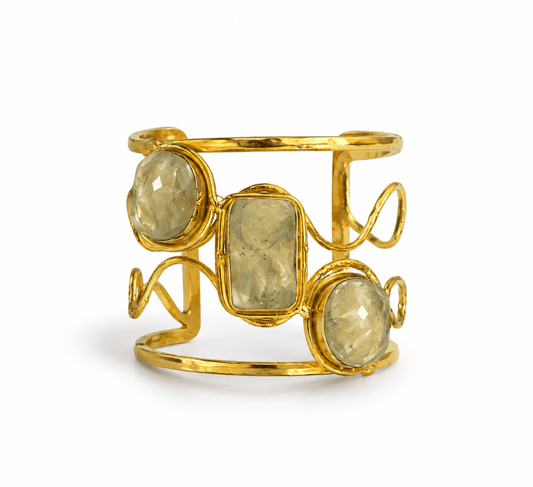 Bracciale ONDA Rigido Dorato con Ametista Verde Grezza - ANIMO