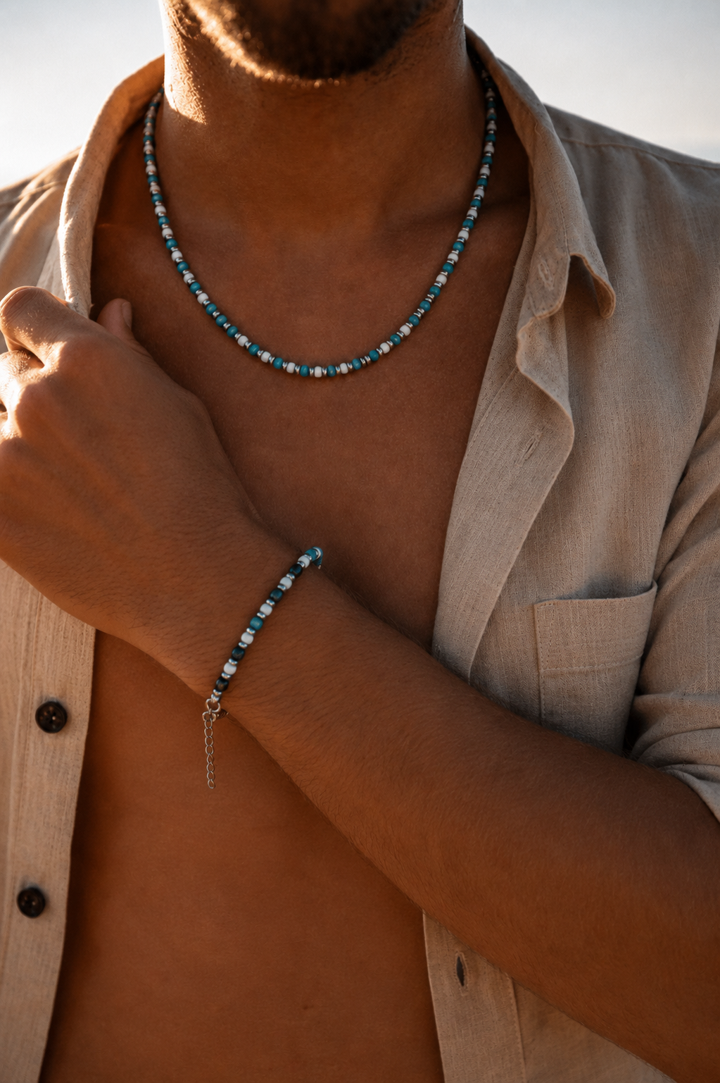 Collana artigianale in Turchese Azzurro, Olite ed Ematite