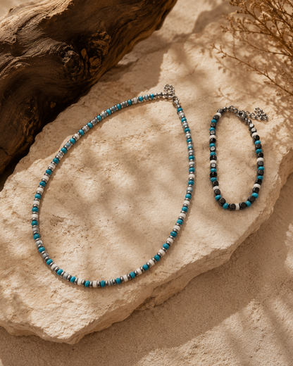 Collana artigianale in Turchese Azzurro, Olite ed Ematite