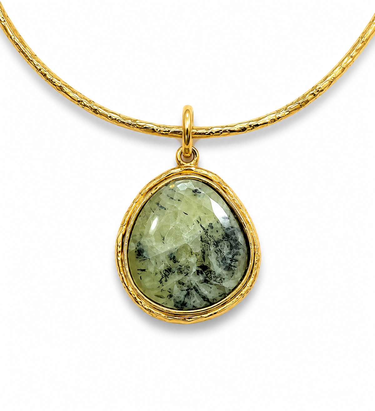 Choker Prehnite Dorato – Collana Semirigida con Pietra Naturale